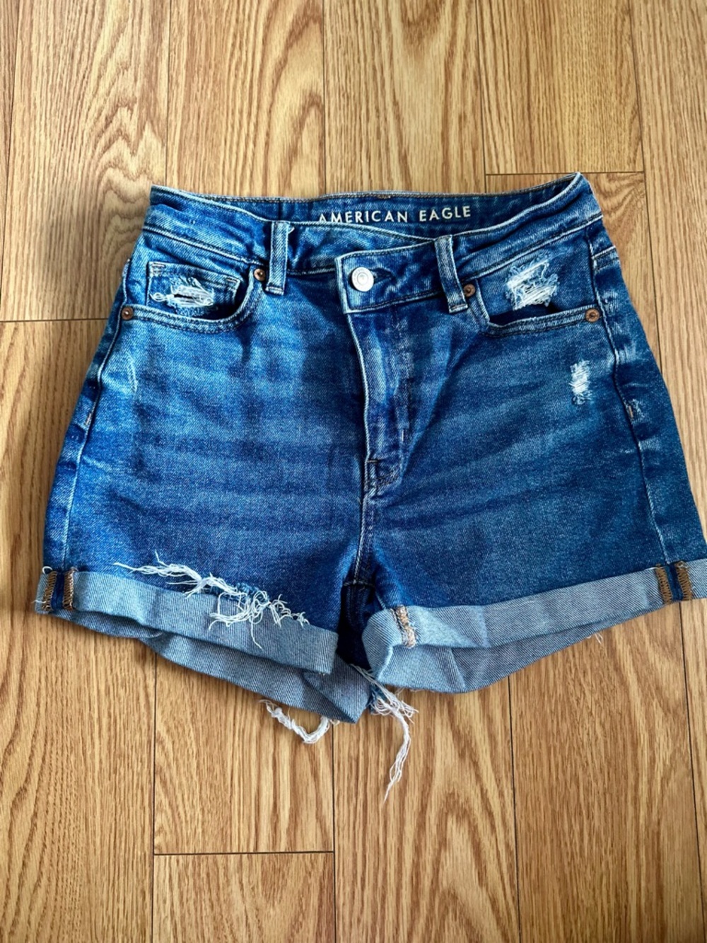 American Eagle Outfitters Blue Rolled Hem Distressed Denim Shorts
